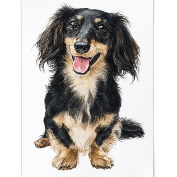 Watercolor Dachshund Dog Portrait Art Print – Unframed Fine Art Poster - Picture 2 of 5